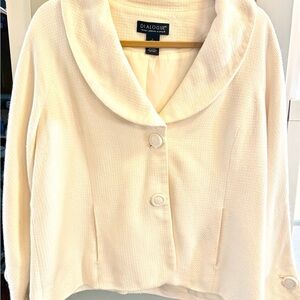 Dialogue Cream Shawl-Collar Textured Button Jacket